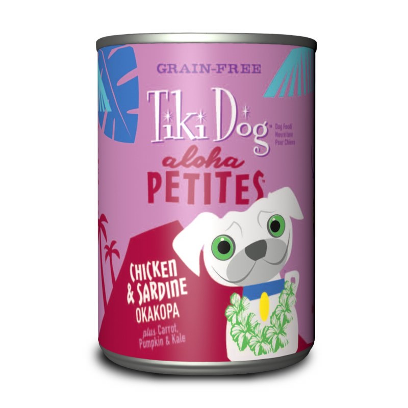Tiki Dog Aloha Petites - Chicken & Sardine Okakopa - Canned Dog Food - 3.5 Oz. & 9 Oz., Case of 12
