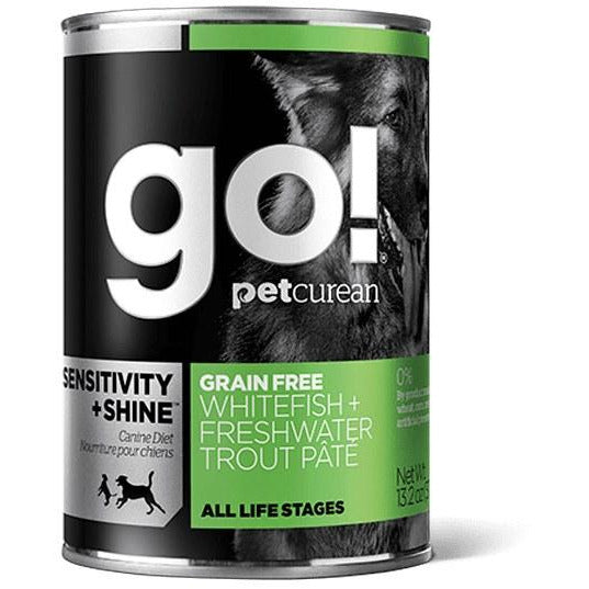 Go! Sensitivity + Shine - Grain-Free Whitefish And Freshwater Trout Pate - Canned Dog Food - 13.2 oz., Case of 12