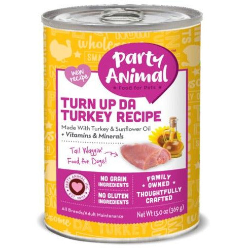 Party Animal - Turn Up Da Turkey Recipe - Canned Dog Food - 13 Oz., Case of 12
