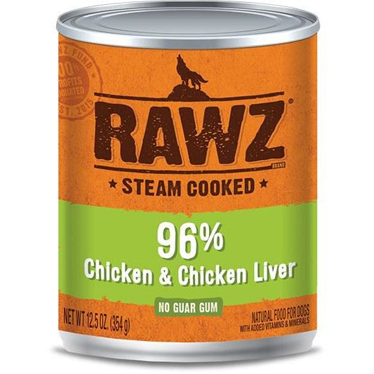 Rawz - 96% Chicken & Chicken Liver - Canned Dog Food - 12.5 oz., Case of 12