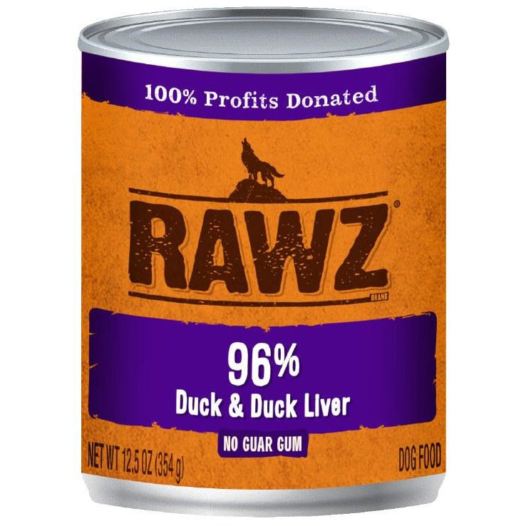 Rawz - 96% Duck & Duck Liver - Canned Dog Food - 12.5 Oz., Case of 12