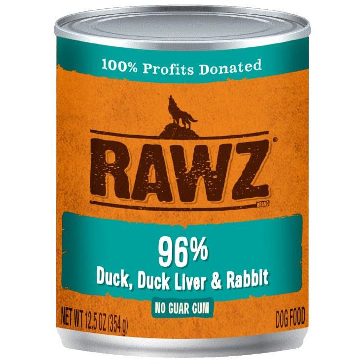 Rawz - 96% Duck, Duck Liver & Rabbit - Canned Dog Food - 12.5 Oz., Case of 12